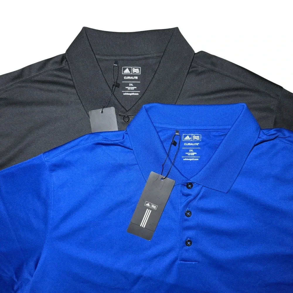 Adidas Climalite Golf Polo Shirts Mens 2XL Black Blue Short Sleeve NWT